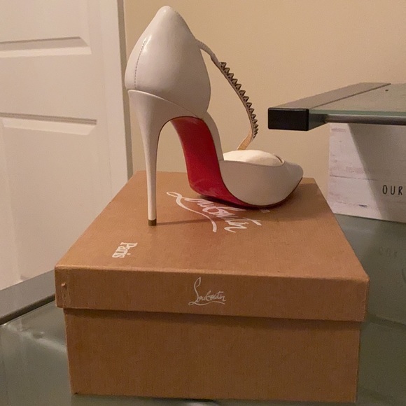 White Spike Cross Christian Loubotin Heels - Picture 4 of 7